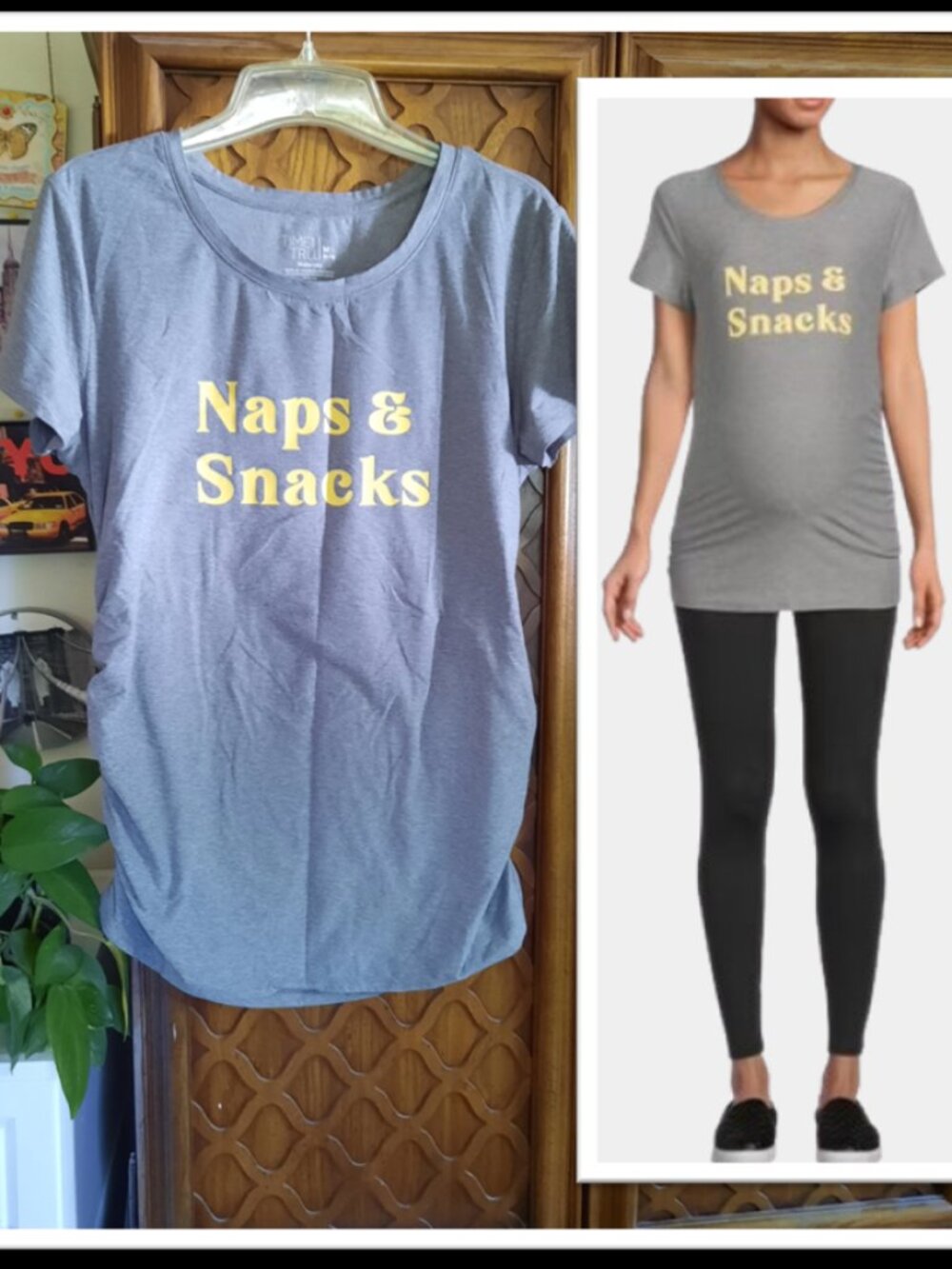 Time and Tru Women's Maternity 'Naps & Snacks' Graphic T-Shirt - Size M